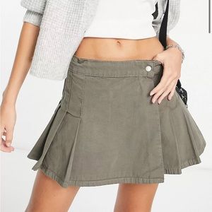 ASOS DESIGN Petite pleated skirt in khaki